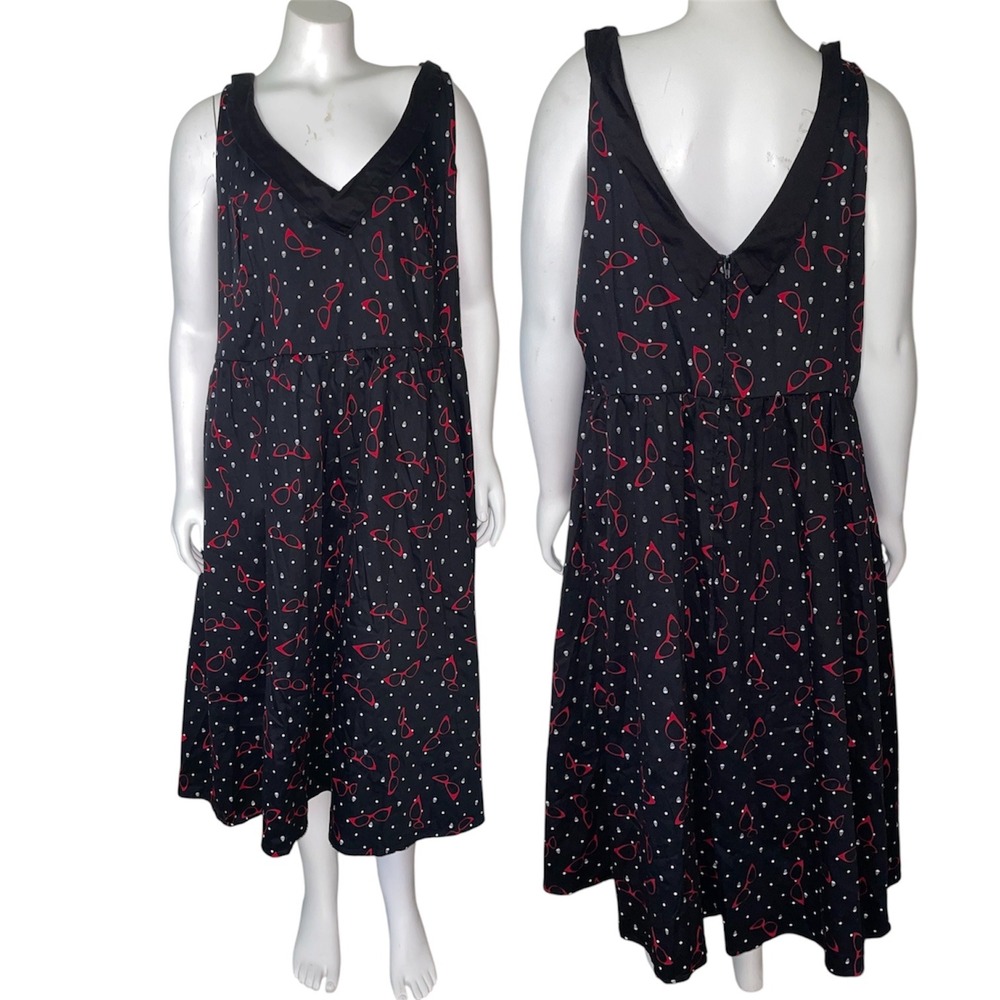 Retro Chic by Torrid Black Skull Red Glasses Print Rockabilly Midi Dress size 20